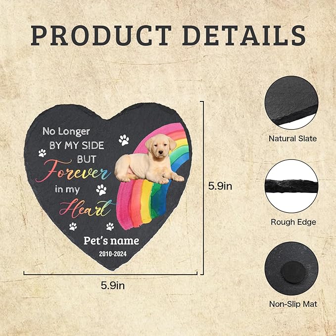 Cowcute Customized Pet Memorial Stone Personalized Dog Garden Memorial Stones with Photo and Name, Pet Memorial Gifts for Loss of Dog, Waterproof Pet Grave Markers Headstone, Rainbow Bridge