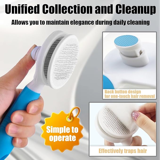 Bestac Pet Grooming Brush - 7.09×3.49 Inch, ABS Handle & TPR-Coated Steel Pins, Gentle Shedding Reduction, Ideal for Cats/Dogs (Long/Short Hair) (Blue)