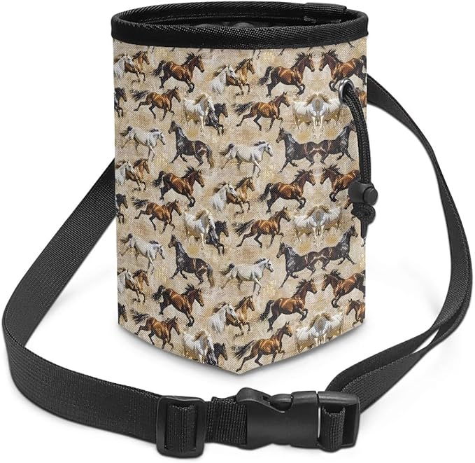 Running Horses Pet Treat Pouch Dog Treat Bag Pet Training Treat Bag Dog Treat Carrier Holder Pet Feed Snack Reward Bag with Waist Belt Shoulder Strap
