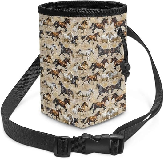 Running Horses Pet Treat Pouch Dog Treat Bag Pet Training Treat Bag Dog Treat Carrier Holder Pet Feed Snack Reward Bag with Waist Belt Shoulder Strap
