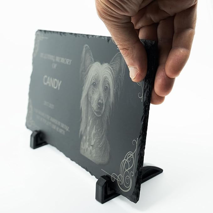 lemuria 8x6” Pet Memorial Stone – Personalized Black Slate Grave Marker – Custom Engraved Dog or Cat Headstone for Indoor or Outdoor Use (8x6 inches)