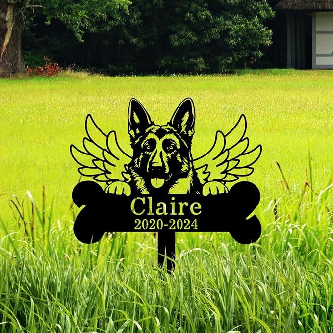 Goodqueen Custom Dog Memorial Grave Marker with Wings Bone, Personalized German Shepherd Grave Marker Memorial Stake Pet Loss Sign, Dog Memorial Grave Stake Pet Grave Marker Pet Sympathy Gift