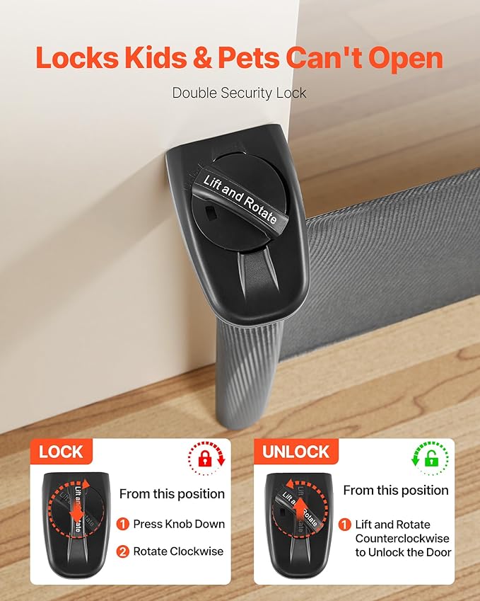 VEVOR Retractable Baby Gate, Extends to 56.3 inch Wide, 31.3 inch Tall, with Security Lock, Easy to Use, Walk Through Without Tripping, Mesh Dog Gate for Stairs, Hallways, Indoor/Outdoor, Black