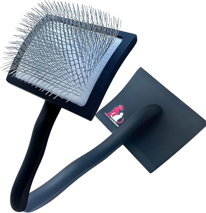 Pet Slicker Brush – Long Pin Grooming Tool for Dogs & Cats – Wooden Handle, Tangle & Shedding Remover – Black