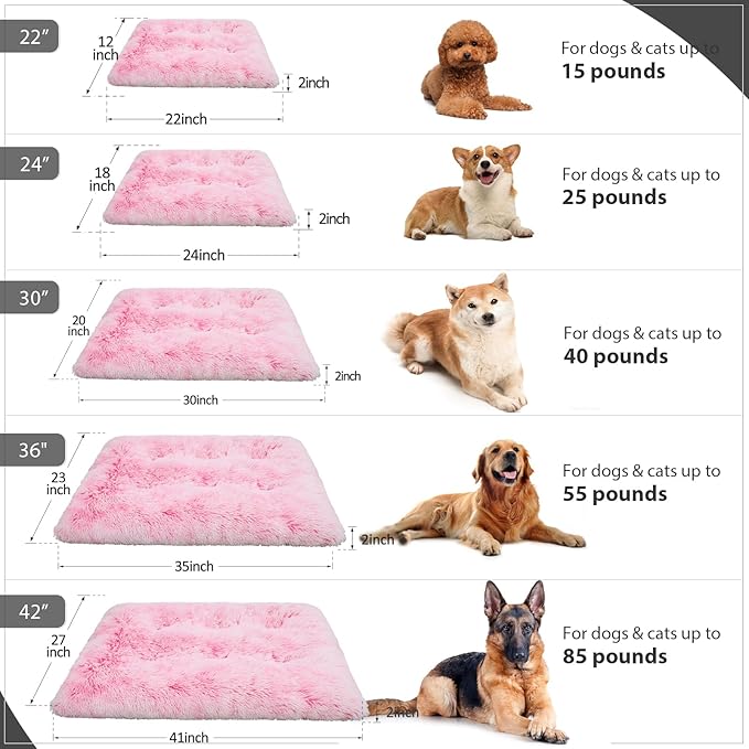 Vonabem Medium Dog Bed Crate Pad 30 inch,Washable Pink Plush Soft Puppy Beds Cute,Pet Mats for Sleeping