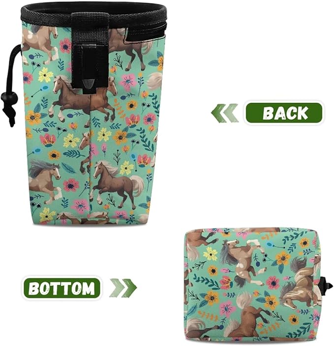 Horse Floral Dog Treat Pouch Versatile Puppy Dog Training Treat Bag Dog Food Dispenser Reward Pouch Perfect for Long Walks Or Training, 3 Ways to Wear, Easily Carrying