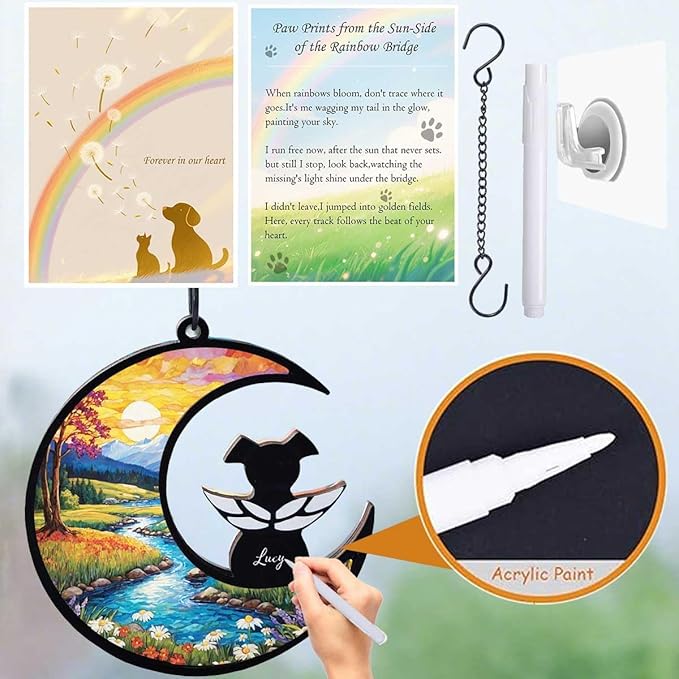 Dog Memorial Suncatcher, Loss of Dog Sympathy Gift for Pet Lovers, Cats Remembrance Ornament, Pet Memorial Gifts, Natural Landscape