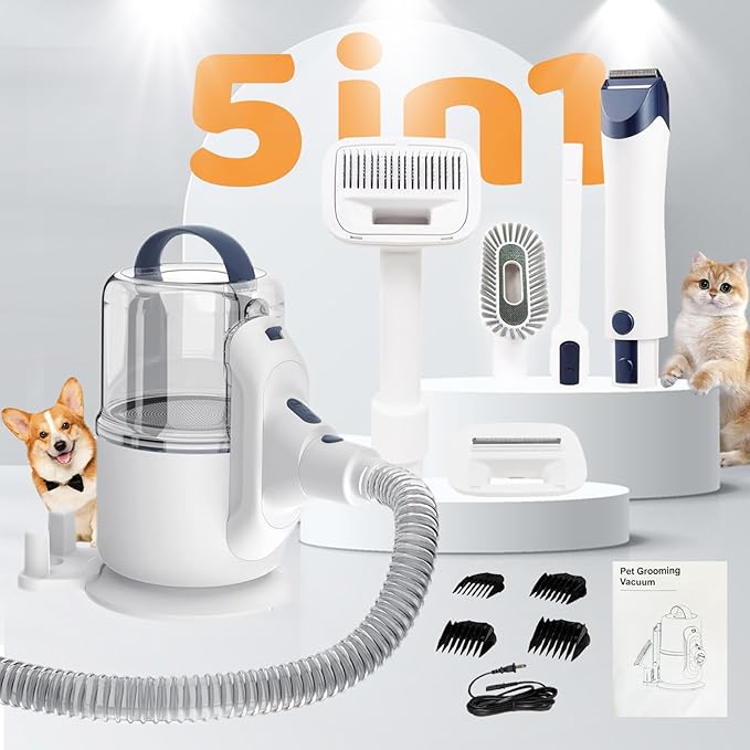 Pet Grooming Kit - Vacuum with 3 Suction Modes, 4 Brush Attachments, 2.5L Dust Cup for Dog/Cat Shedding, Hair Removal and Grooming (Gift Set)