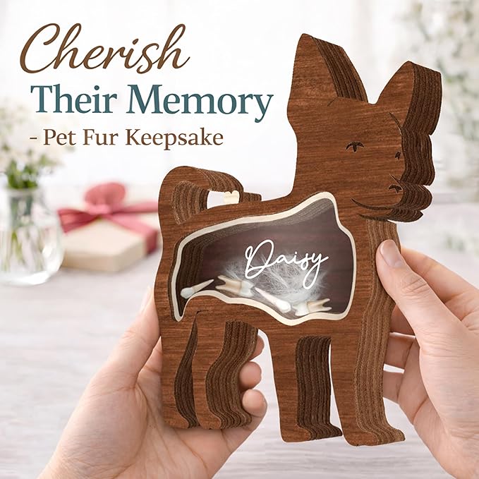 9" Chihuahua Dog Hair Keepsake Box, Wooden Pet Urns for Dogs, DIY Pet Loss Sympathy Gifts, Unique Gift Dog Shape Standable Table Decor, Idea Gift for Pet Lover Storing Fur Teeth Ashes PSD16-7L