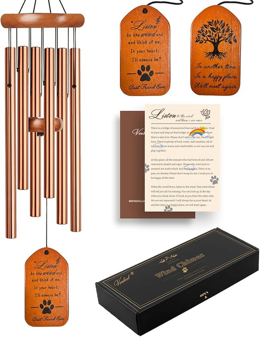 Pet Memorial Wind Chime, 28" Golden Tombstone Dog Memorial Wind Chime, Dog Remembrance Passing Away Loss Bereavement Gift