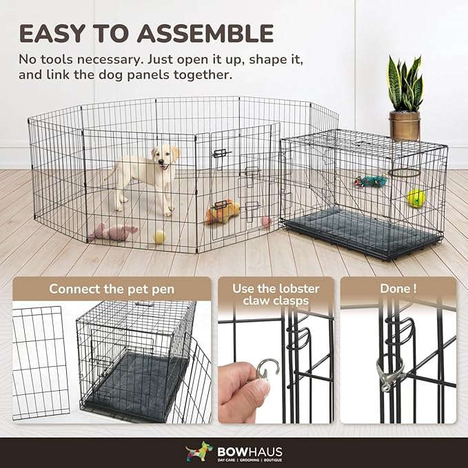 Foldable Outdoor/Indoor Pet Playpen with Gate, Available in 36 Inch Height Metal Portable Kennel, Heavy-Duty Exercise Fence Cage 8 Panels for Large Dog, Animals