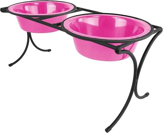 Platinum Pets Bistro Double Diner Feeder with Stainless Steel Dog Bowls, Medium, Bubblegum Pink