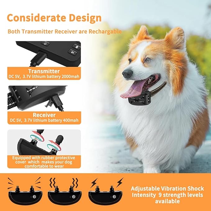 Wireless Dog Fence Dog Training Collar 2 in 1, Electric Pets Boundary Containment System, Adjustable Range Control, Waterproof Receiver, Vibration & Shock, Suitable for All Stubborn Dogs,for1dog