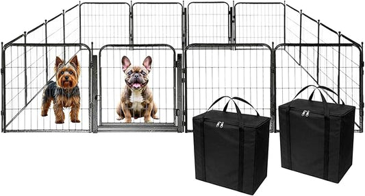 Dog Playpen w/Carrying Case for Indoor or Outdoor Use – 24 Inch, 16 Black Panels - Portable Metal Exercise Pen for Small Dogs & Puppies - Pet Fence Kennel Crate for House, RV, or Travel