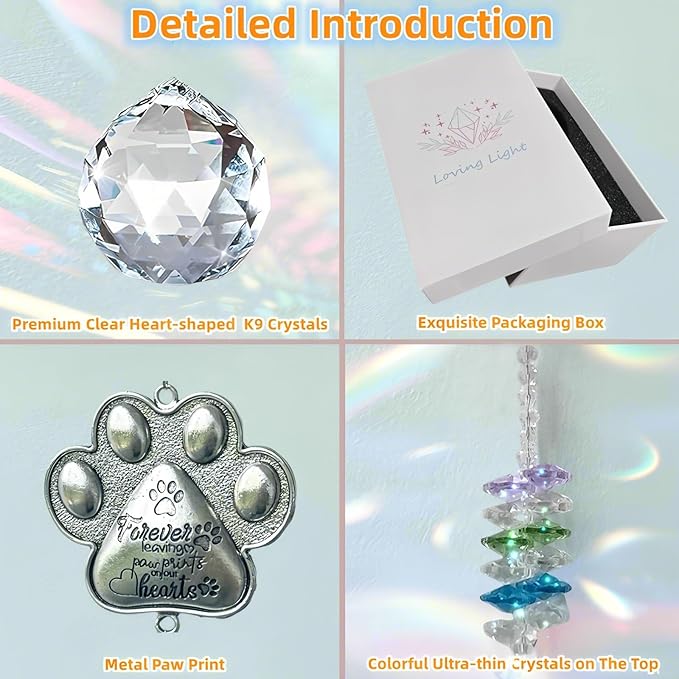 Dog Memorial Gifts for Loss of Dog,Pet Memorial Suncatcher,Pet Memorial Sympathy K9 Crystal Sun Catcher,Thoughtful Dogs and Cats Remembrance, Bereavement Gifts (Clear)