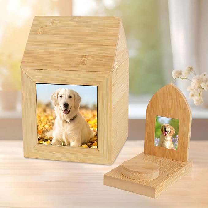 Pet Urn,Pet Memorial Box with Photo Display,Wooden Pet Urn to Collect Ashes and Hair,Dog Urns for Ashes,Pet Keepsake,for Cats Dogs or All Pets(Small Size)