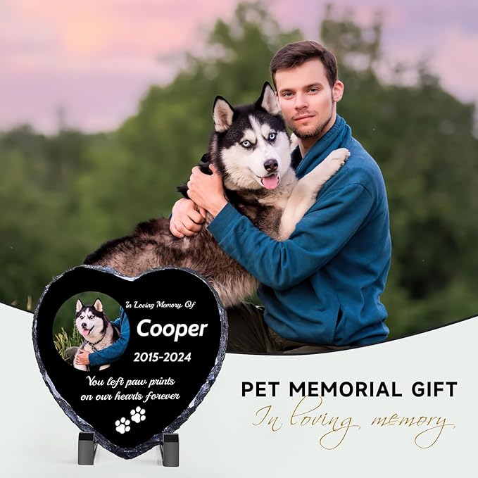 Pet Memorial Stones for Dogs, Dog Memorial Stone Outdoor, Pet Headstones for Dogs, Memorial Gifts for Loss of Dog, Custom Stone Picture Frame Plaque with Name/Text