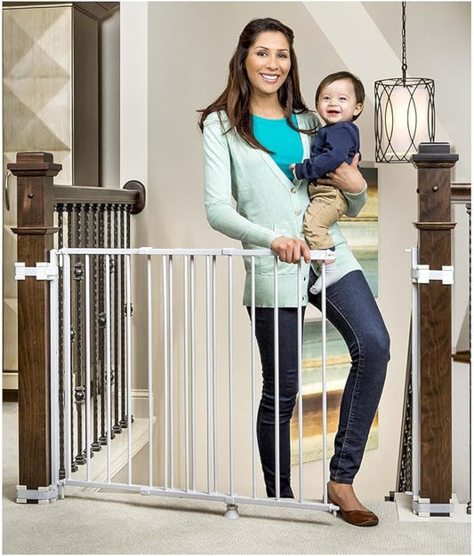 Regalo Safety 29-43" Top of Stairs Baby Gate, Extra Wide Baby Gate, Extra Wide Hardware Mounted Stair Gate with Banister & Wall Mount Kit, Walk-Through Safety Gate with Door for Toddlers & Pets