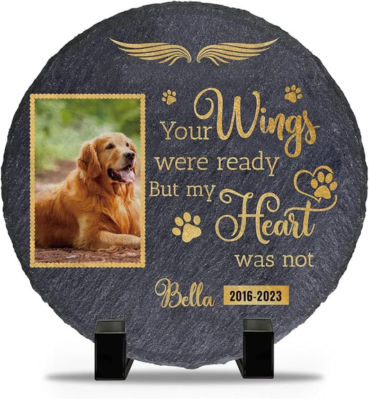 Personalized Pet Memorial Stone | Memorial Gifts for Loss of Loved One, Pet, Cat, Dog | Custom Garden Stones for Dogs or Cats Engaved with Pet's Name and Photo | Cemetery Decorations for Grave