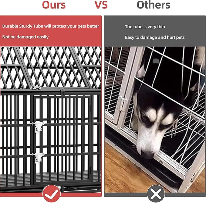 54 Inch Heavy Duty Indestructible Dog Crate with 2 Bowls, Escape Proof Indoor Double Door Cage with Wheels and Trays, Steel Kennel for High Anxiety Large Giant Dogs, XL/XXL