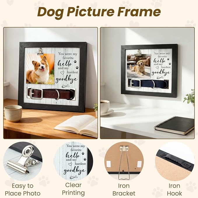 Dog Memorial Gifts for Loss of Dog,Pet Memorial Frame with Collar Holder,with 2 Pcs Paw Keys and Paw Print,Condolence Gift for Pet Lovers