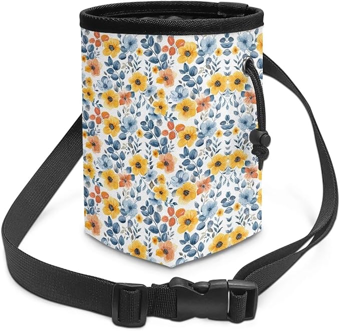 Colorful Floral Puppy Training Pouch 3 Ways to Wear, Hands-Free Design Dog Treat Pouch Pocket Sized Dog Training Treat Pouch Bag Dog Treat Carrier Holder with Waist Belt Shoulder Strap