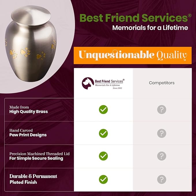 Ottillie Paws Legacy Series Pet Urn for Dogs, Handmade Brass Memorial Cremation Urn (X-Large - Pets up to 170 lbs, Pewter, Horizontal Brass Paws)