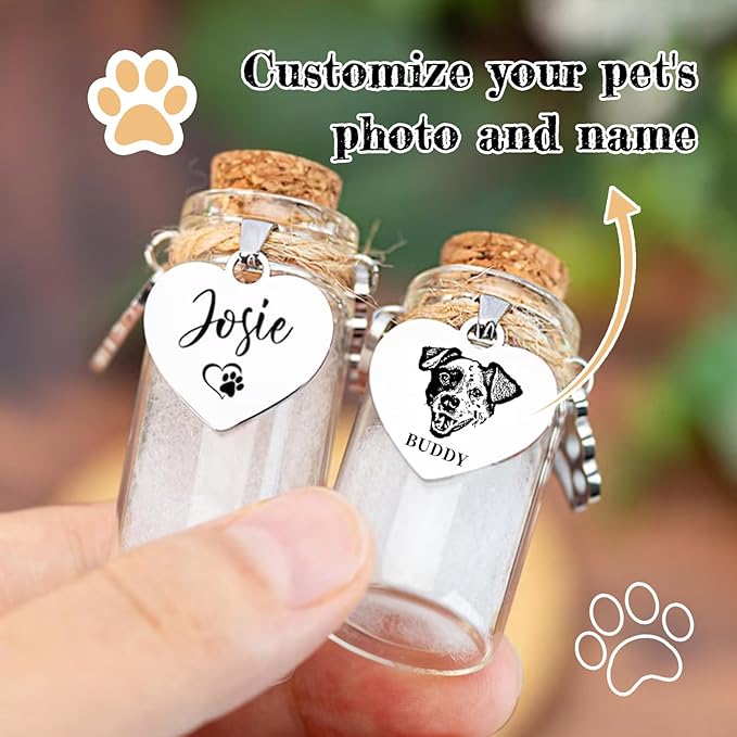 Custom Pet Hair Memorial Bottle with Engraved Photo & Text, Cat Fur Keepsake, Personalized Pet Fur Keepsake for Dog Cat Hair, Loss of Dog Sympathy Gift (Style 1)