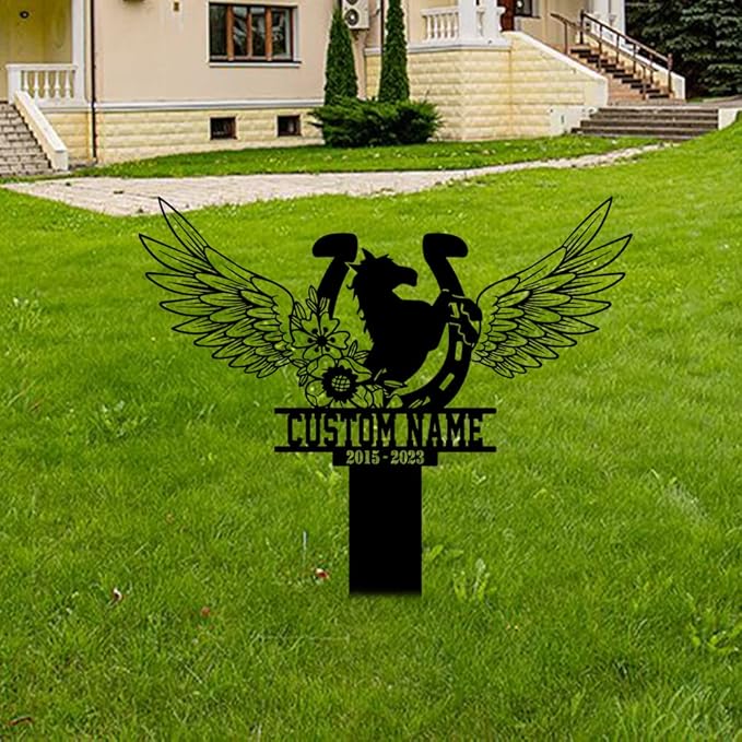 Horse Memorial Stake Personalized, Customized Horse Metal Grave Marker, in Memorial of Horse, Pet Loss Outdoor Plaque, Pony Cross Stake, Horse Tombstone Plaque