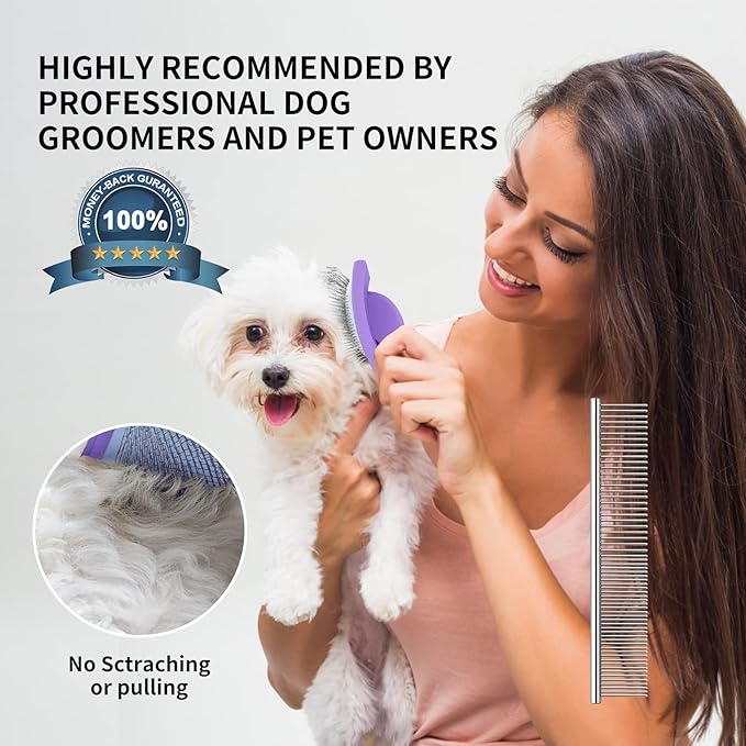 Slicker Brush for Dogs, Large Dog Brush to Long Haired Dogs for Poodles Doodles Goldendoodles Bernedoodles, Long Pin Grooming Kits to Dematting & Reducing Tangles and Fluff, Purple