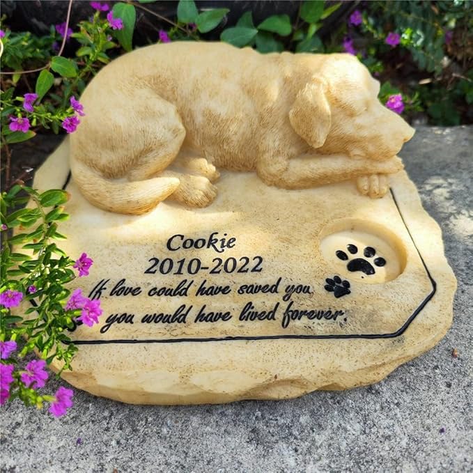 Personalized Dog Memorial Stones with Sleeping Doggie Statue, Custom Grave Stones Tombstone Headstones Engraved with Name for Loss of Dog Sympathy Gifts Outdoors Memorial Remembrance Gifts