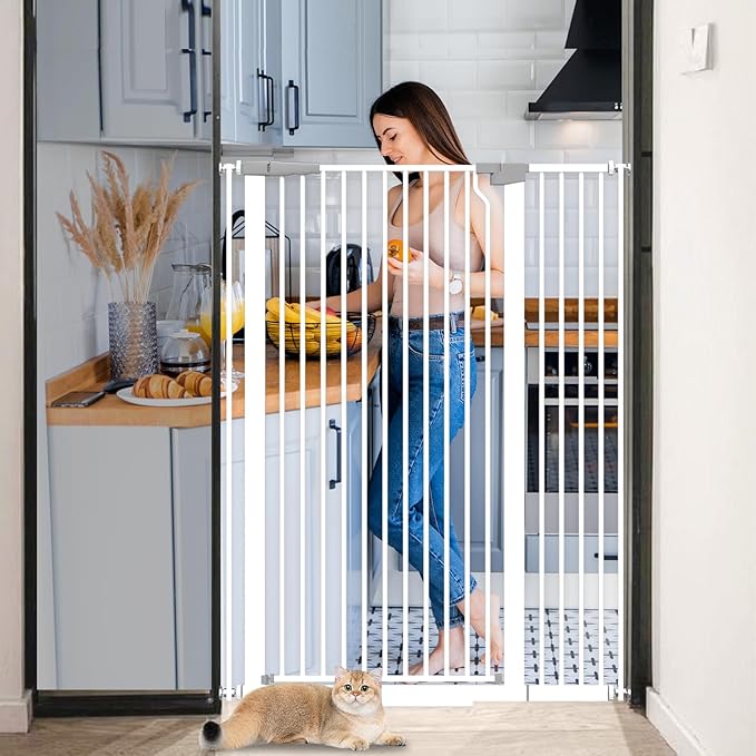 51.18" Extra Tall Pet Cat Gate for Doorway 29.5"- 40.5" Wide Auto Close Tall Dog Gate No Drilling Pressure Mounted for Hallway Kitchen,White