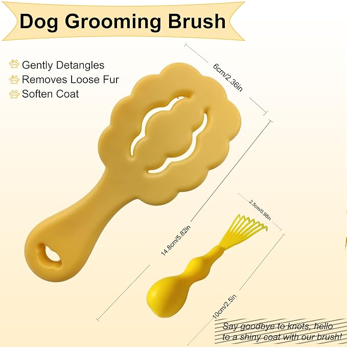 Cloud-Shaped Soft Bristle Puppy Brush for Small Dogs - Yorkie, Shih Tzu, Maltese, and Toy Poodles Grooming Tool with Detachable Lint Comb and Gift Box （Yellow）