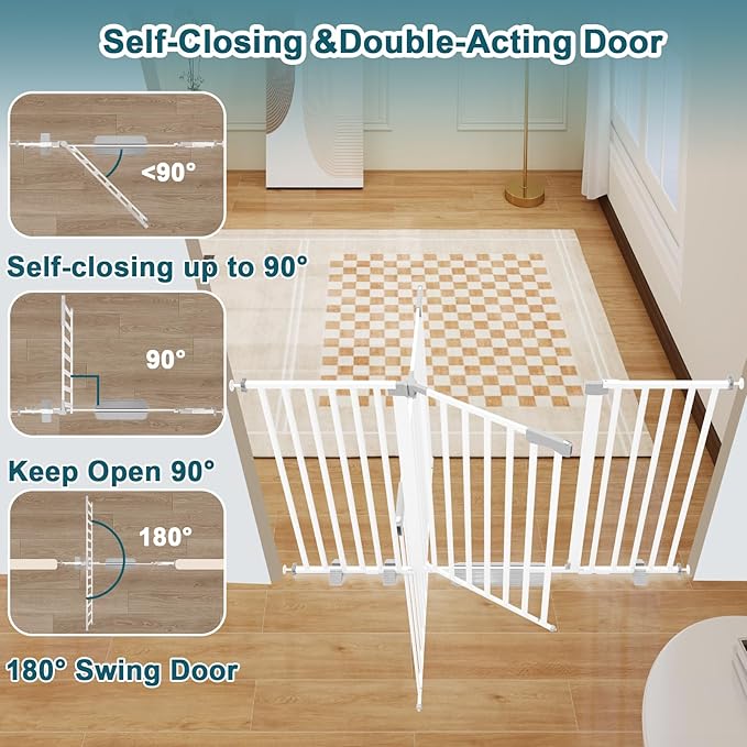 41" Extra Tall Dog Gate Indoor,30-62.5" Wide Heavy Duty Pet Gate for Doorways,Baby Gate with Walk Through and Auto Close, Pressure Mounted, Suitable for Stairs,Kitchen,White