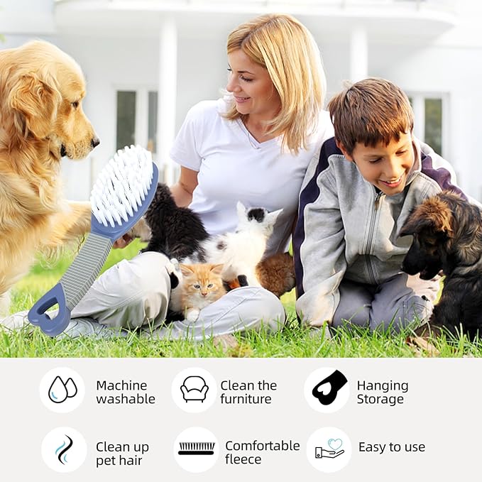 Blue Dog Brush with Handle Pet Grooming Tool for Dogs and Cats Remove Loose Hair Mats Knots Tangles Pet Hair Remover for Clothes Sofa Furniture