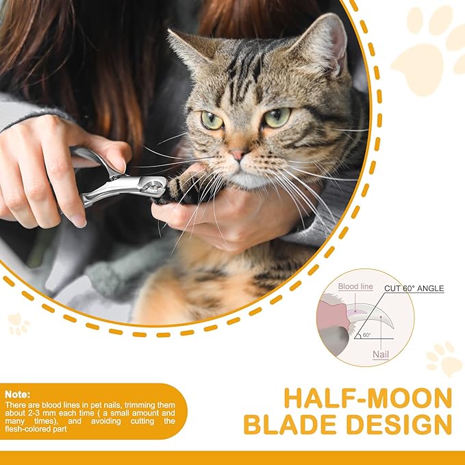 BEZOX Pet Nail Clippers, Whole Stainless Steel Cat Claw Trimmer with Anti Slip Handle, Autoclavable Small Dog Nail Clipper Cutters - Silver