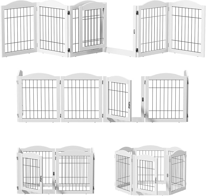 VINGLI Freestanding Dog Gate with Door, Pet Gate with Walk Through Door, Foldable Pet Safety Fence for Stairs Doorways Fireplace (24" H - 6 Panels)