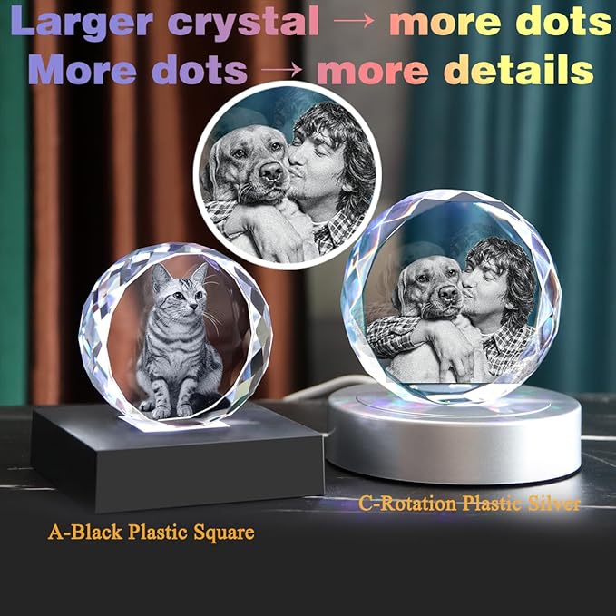Pet Memorial Gifts for Dogs,Cats,3D Crystal Photo,Custom 3D Pictures,Dog Memorial Gift,3D Laser Etched Picture, Customized Gifts,Personalized Photo Gifts