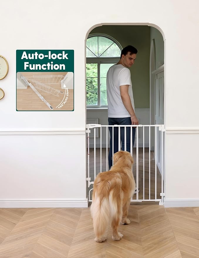 Babelio Removable & No Bottom Bar Baby Gate, 35.5-55" Hardware Mounted (Drill Needed)| Wide Walk-Thru| Auto-Close Safety Dog/Pet Gate for Stairs & Doorways (White, 35.5-55" W, 30" H)