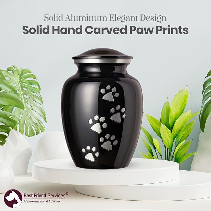 Ottillie Paws Legacy Series Pet Urn for Dogs, Handmade Aluminum Memorial Cremation Urn (X-Large - Pets up to 170 lbs, Ebony, Vertical Pewter Paws)