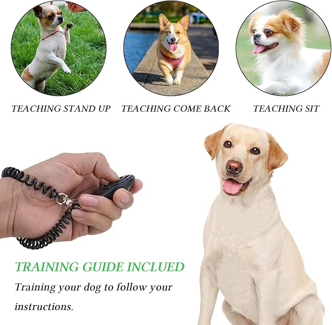 4-in-1 Dog Training Set, Puppy Training Treats- Dog Treat Training Pouch, Dog Whistle, Dog Doorbells, Dog Clicker, Ideal Gift for First Time Pet Owners, Training Dog Owners (Black)