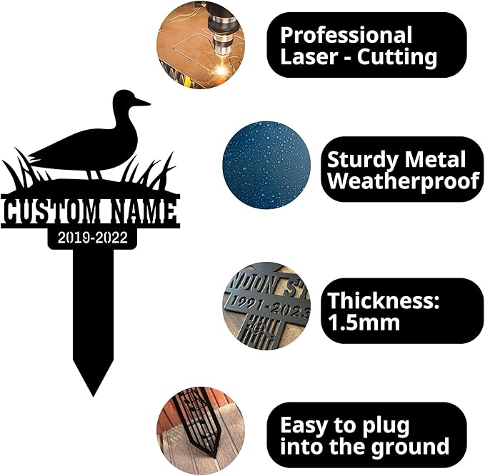 Duck Plaques for Outdoors, Memorial Metal Stake, Pet Grave Marker, Duck Loss Gifts, Pet Cemetery Stake, Duck Memorial Cross, Duck Garden Sign, 8-24in