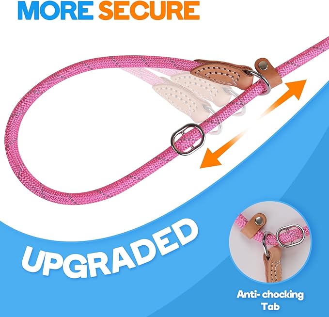 Grand Line Slip Lead Dog Leash - No Pull Training Dog Lead with 5ft Reflective Rope, Durable & Collar-Free for Small, Medium, Large Dogs and Puppies (Pink,S)