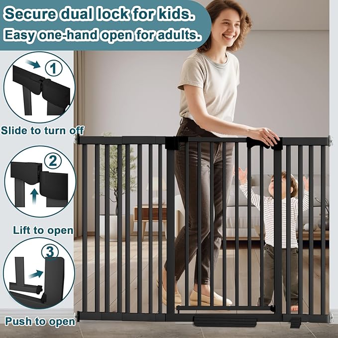 41" Extra Tall Dog Gate Indoor,30-62.5" Wide Heavy Duty Pet Gate for Doorways,Baby Gate with Walk Through and Auto Close, Pressure Mounted, Suitable for Stairs,Kitchen,Black