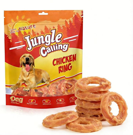 Jungle Calling Chicken Rings Dog Treats, Slow Roasted Chicken Jerky, Rawhide Free Dog Chews, High Protein Training Treats, Hip and Joint Health with Glucosamine, 10.6 oz