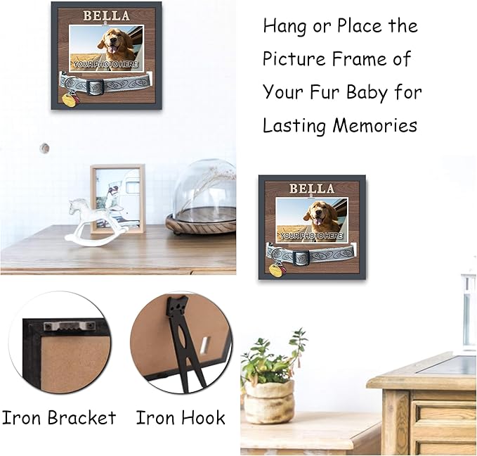 Pet Collar Memorial Shadow Box Dog Picture Frame 9.2""x9.2"", Cat or Dog Memorial Gift Pet Sympathy Remembrance Gift Keepsake DIY Name for Multi Sizes Dogs, wood, HN0EPMF-BL10
