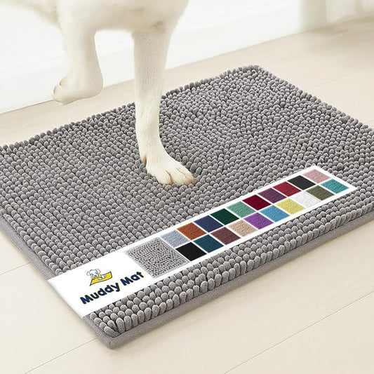 Muddy Mat® | Super Absorbent Door Mat Indoor, Microfiber Quick Dry Chenille Entryway Rug, Non-Slip Front Door Mat, Indoor Mats for Entryway, Machine Washable Pet Rug, Grey 24"x36"