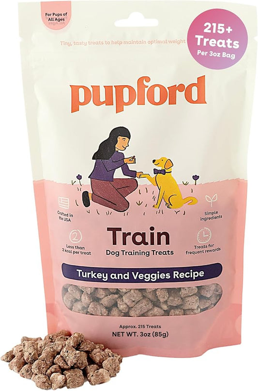 Pupford Freeze Dried Training Treats for Dogs & Puppies, 215+ Four Ingredient Bites (Turkey & Veggies, 3 oz)