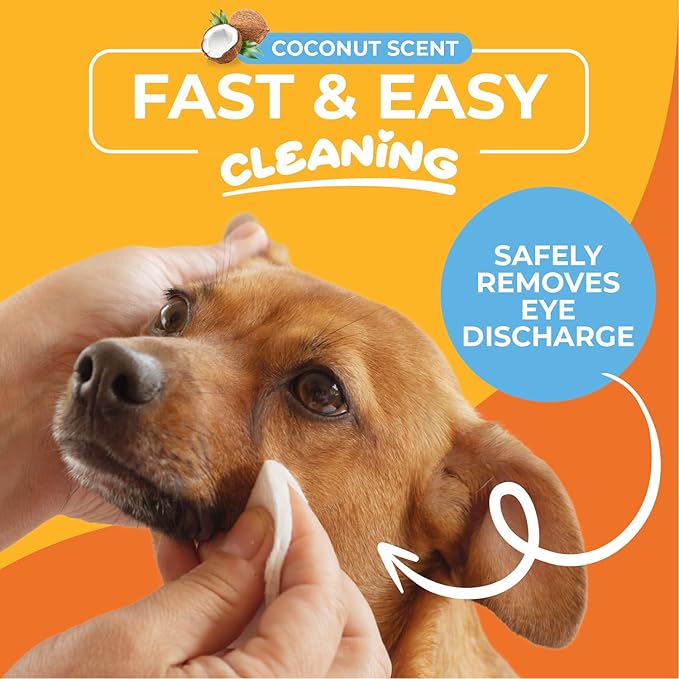 Dog Eye Wipes - Hypoallergenic Eye & Face Wipes for Dogs, Cats, & Puppy - Pet Tear Stain Remover & Cleaner - Gently Cleans & Removes Discharge, Crust, & Gunk (Coconut)