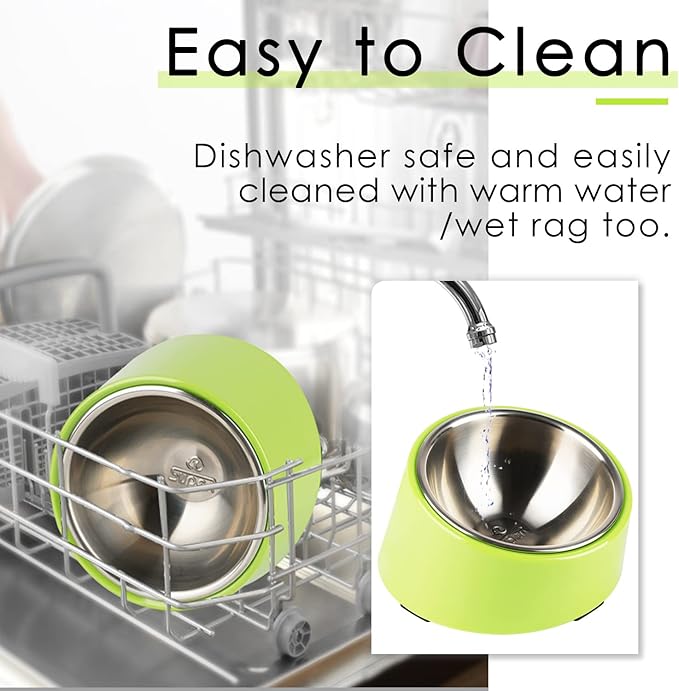 SuperDesign Mess Free 15° Slanted Bowl for Dogs and Cats, Tilted Angle Bulldog Bowl Dog Feeder, Non-Skid & Non-Spill, Easier to Reach Food L/2 Cup Green